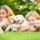 Girls with Puppies on Lawn